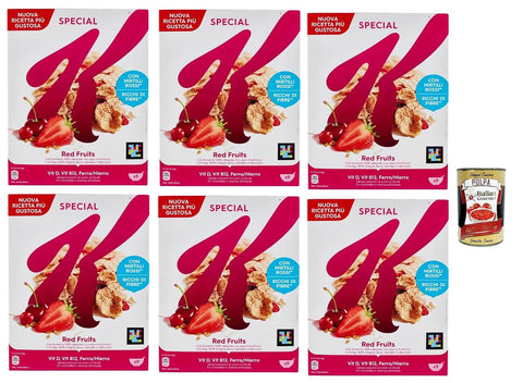 6 x Special K Red Fruits Cereals Red Fruits Rice Flakes Whole Grain Wheat and Barley with Vitamins and Minerals with Red Fruits 290 g Grain Flakes + Italian Gourmet Polpa 400 g