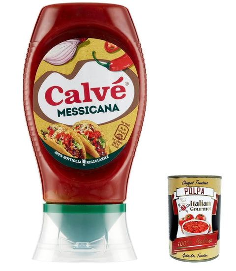 3 x Calvé, Salsa Messicana Extra Taste Hot Sauce with Tomatoes and Chili Peppers 250 ml + Italian Gourmet Polpa 400 g