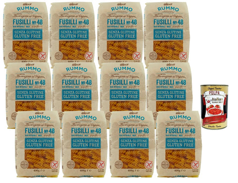 Rummo Fusilli No.48 Gluten-Free Pasta Made from Whole Grain Rice & Corn, 12 x 400 g, Bronze Die, Italian Premium Quality, Perfect for Sauces + Italian Gourmet Polpa