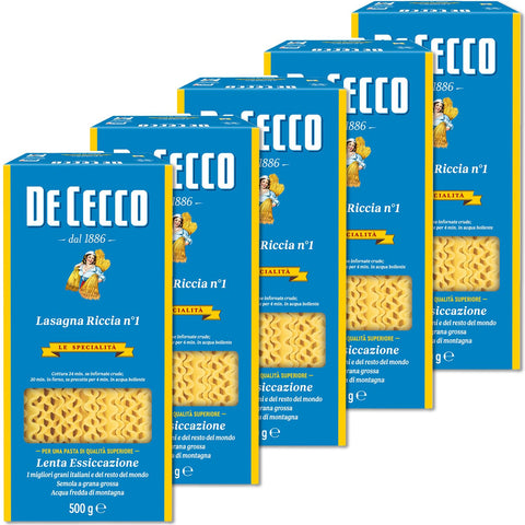 Pasta De Cecco 100% Italian Lasagna Larga Doppia Riccia n 1 Pasta 500 g Pack of 5