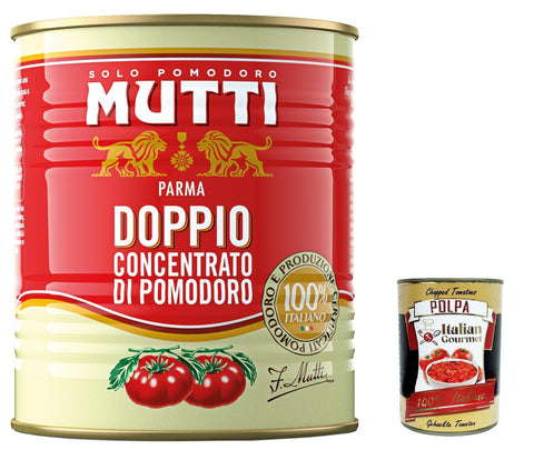 6x Mutti Doppio Concentrato di Pomodoro, Double Tomato Concentrate, 100% Italian Tomato, 880 g + Italian Gourmet Polpa di Pomodoro 400 g Tin
