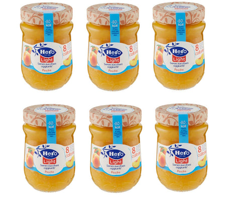 6 x Hero Light Pesche Jam Light Spreads Peaches Italy 280 g
