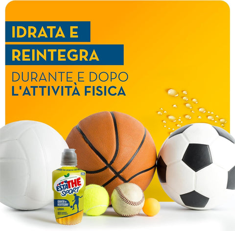 Estathè Sport Limone Refreshing lemon-flavored drink with minerals and a practical sports cap for school, office, training, football, tennis, fitness 12 x 250ml