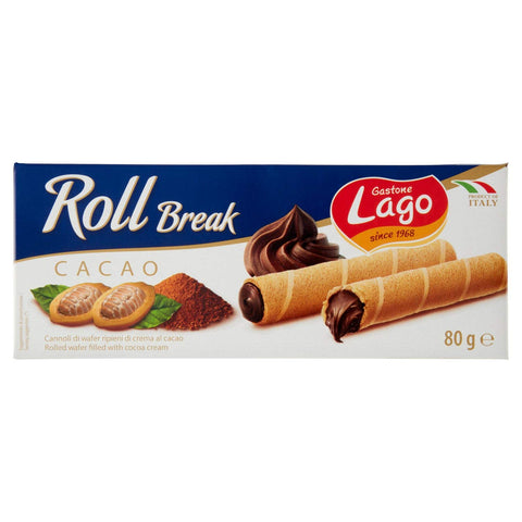 Gastone Lago Roll Break Cacao Waffle Pad Wafer Filled with Cocoa Cream 80 g