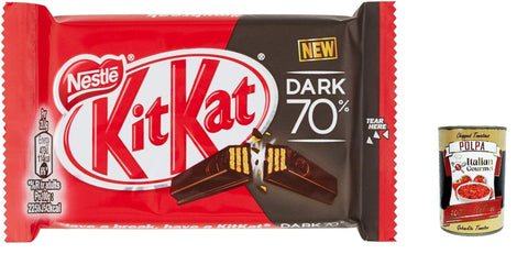 KitKat Dark 70% Wafer Coated with Dark Chocolate, Pack of 24 Snacks + Italian Gourmet Polpa 400g