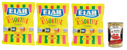 Elah Assortite Toffee La Caramella Classica Mou, Italian Classic Milk Mou Sweets, Candy Lollies, 3 x 150 g + Italian Gourmet Polpa 400 g