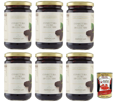 Agrisicilia Confettura Extra di Gelsi Neri Extra Jam of Black Mulberries - 6 x 360 g + Italian Gourmet Polpa 400 g