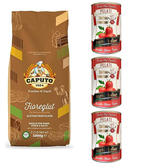 Mulino Caputo Fioreglut Gluten-Free Flour 1 kg + Italian Gourmet 100% Italian Peeled Tomato Tins 3 x 400 g
