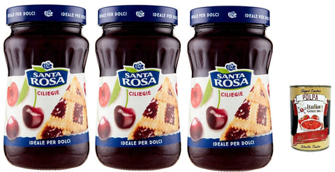 Santa Rosa, Confettura di Ciliegie, Cherry Jam, Cherries Jam, Ideal for Desserts and Cakes, 3 x 600 g + Italian Gourmet Polpa 400 g