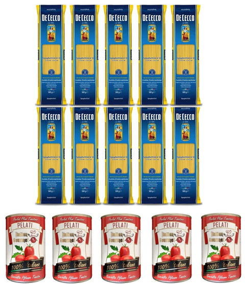 10 x Pasta De Cecco 100% Italian Spaghettini N 11 Noodles 500 g + Italian Gourmet 100% Italian Peeled Tomato Tins 5 x 400 g
