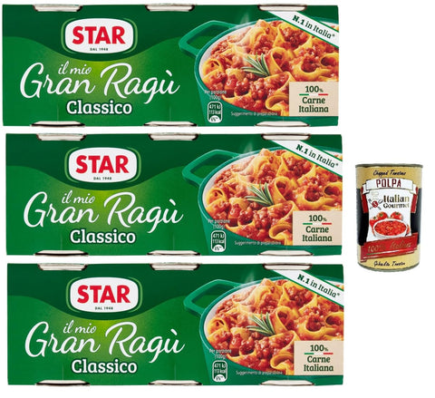 Il Mio Gran Ragù Star Classico, N.1 in Italy, Tomato Sauce 3x (3x 100g) Sauce Tomato Soup, Meat and Tomato Sauce + Italian Gourmet Polpa 400g