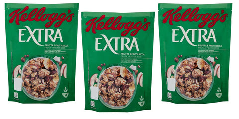 3 x Kellogg's Extra Frutta e Frutta Secca Crispy Oatmeal with Dehydrated Fruits 375 g Pack
