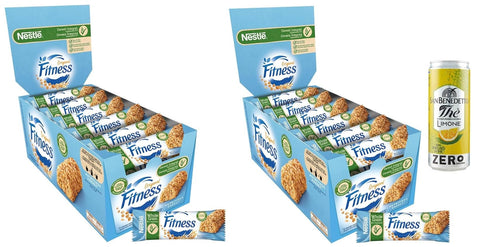 Nestlé Fitness Original Barrette di Cereali Integrali, Whole Grain Bar, 564 g Pack, Each Pack Contains 24 Bars of 23.5 g + 1 Pack San Benedetto Iced Tea with Lemon, No Sugar, 330 ml Tin