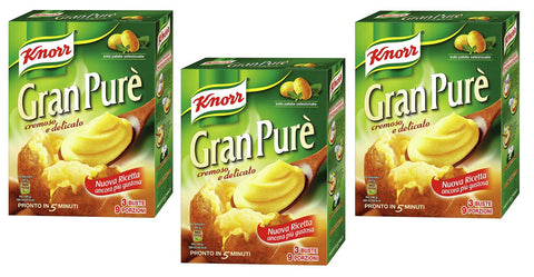 3 x Knorr Gran Purè Cremoso e Delicato Prepared for Gluten-Free Mashed Potatoes, 225 g, Each Pack Contains 3 Bags of 75 g Potato Puree