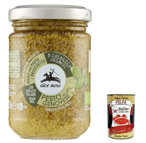 3 x Alce Nero Pesto Genovese, Gluten-Free Italian Pasta Sauce with 100% Italian Basil from Sustainable Agriculture and Kase 190 g + Italian Gourmet Polpa 400 g