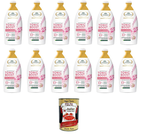 L'Angelica Beauty Essence Body Wash Tonic Boost Collagen with Green Coffee Extract - 12 x 520 ml + Italian Gourmet Polpa 400 g