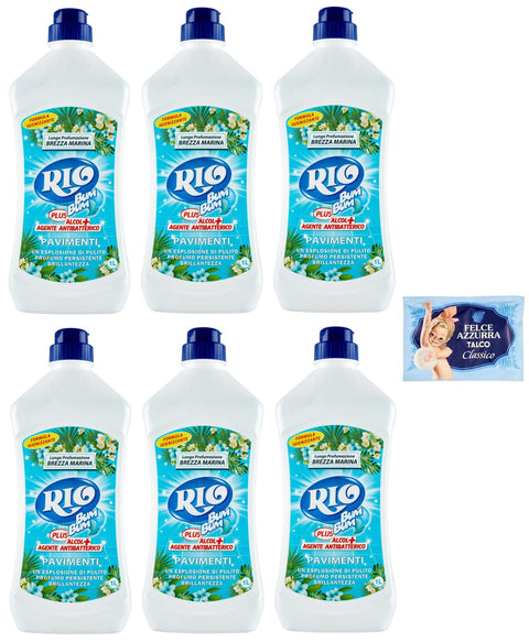 Rio Bum Pavimenti, Floor Cleaner with Alcohol, Sea Breeze Fragrance, 1 Litre + 1 Pack Free Felce Azzurra Talcum Powder, 100 g Bag