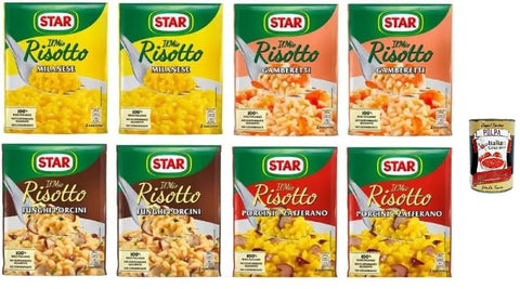 Star Il Mio Risotto Set, 8 x 175 g, 4 Varieties: Milanese Style, Shrimp, Porcini Mushrooms, Porcini Mushrooms with Saffron + Italian Gourmet Polpa 400g