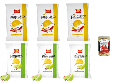 Test Pack San Carlo Più Gusto Patatine, Lime and Pink Pepper + Vivace Paprika - Potato Chips Chips, 6 x 150 g Bag + Italian Gourmet Polpa 400 g