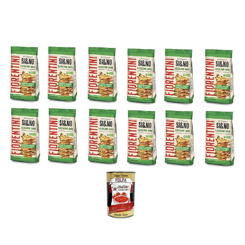 Fiorentini SI&NO Mini Gallette con Legumi 80 g Mini Corn Cake with Legumes 12 x 80 g + Italian Gourmet Polpa 400 g