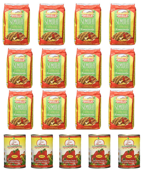 12x Divella Semola Di Grano Duro Rimacinata Durum Wheat Gries 1 kg + 5x Zia Rosa DOP Pomodoro San Marzano Tomato from Campania Tin of 400 g