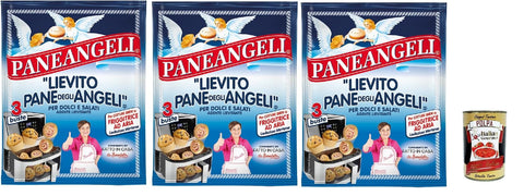 Paneangeli Lievito Pane degli Angeli per friggitrici ad aria, yeast for short cooking in air fire, instant sourdough, gluten-free and vegan, 3 x 39 g + Italian gourmet polpa 400 g