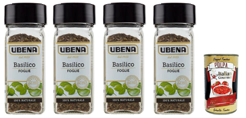 Ubena Basilico in Foglie Sminuzzato Chopped Basil Leaves 4 x 12 g + Italian Gourmet Polpa 400 g