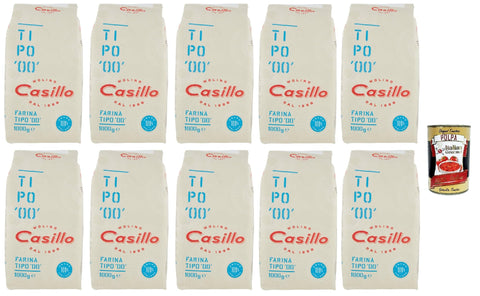 Casillo Farina per Pizza Tipo '00', Wheat Flour Pizza Napoli Pizza Flour 10 x 1 kg + Italian Gourmet Polpa 400 g