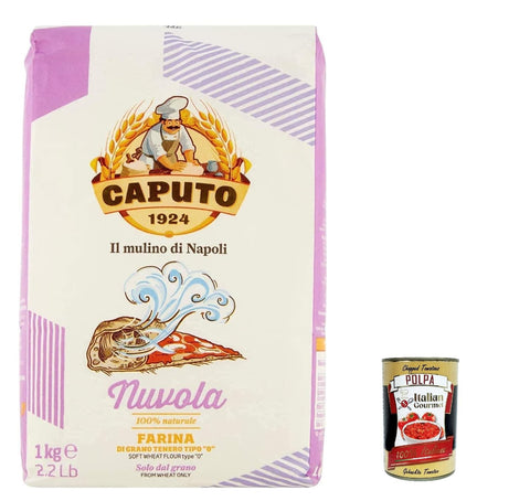 12 x Farina Molino Caputo Nuvola Pizza Napoli Pizza Flour for Light Dough 1 kg 100% Natural + Italian Gourmet Polpa 400 g