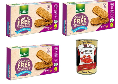 Gullon Sandwich Chocolate, Biscuits with Oat and Chocolate Cream Filling, Gluten Free, Gluten Free Vegan, 3 x 220 g + Italian Gourmet Polpa 400 g