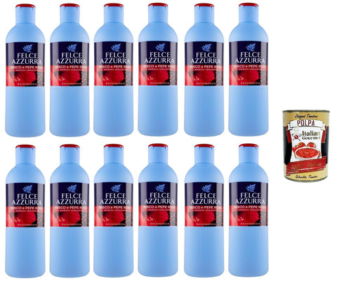 Felce Azzurra Bagnodoccia Ibisco e Pepe Rosa Body Wash, Shower Gel Hibiscus and Pink Pepper Distinctive Fragrance, 12 x 650 ml + Italian Gourmet Polpa 400 g
