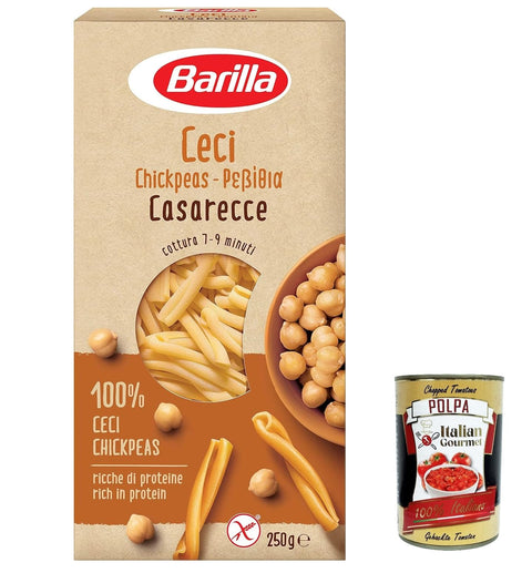 6 x Barilla Pasta di Legumi Caserecce di Ceci, Chickpea Pasta, Rich in Fibre and Proteins, Gluten-Free - 250 g + Italian Gourmet Polpa 400 g