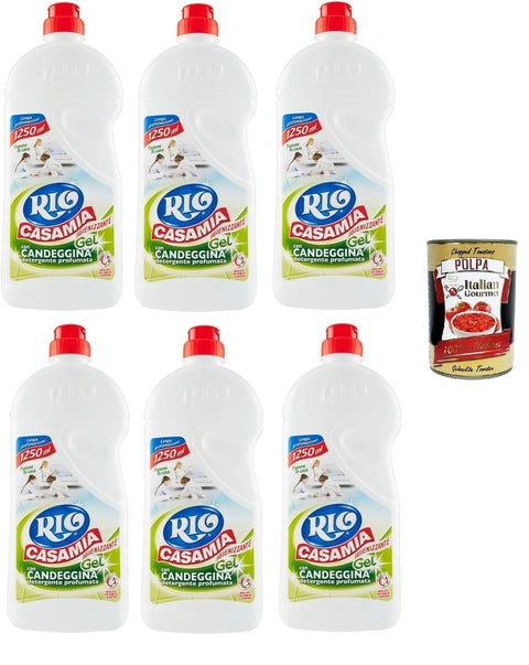 Rio Casa Mia - Candeggina Gel Profumata - Scented Gel Bleach, Cleaning Agent for Floors and Surfaces, 6 x 1250 ml + Italian Gourmet Polpa 400 g