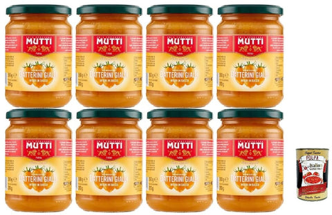 Mutti Datterini Gialli Tomato Sauce, Whole Yellow Tomatoes in Juice, 350 g, Pack of 8 + Italian Gourmet Polpa 400 g