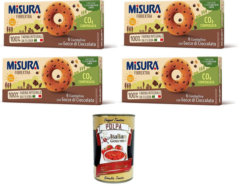 Misura Ciambelline with Gocce di Cioccolato Fibrextra Donuts with Fibrextra Chocolate Chips Measure 100% Whole Grain Flour Rich in Fibre 4 x 230 g + Italian Gourmet Polpa 400 g