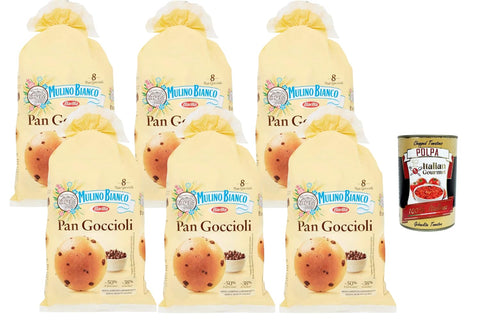 Mulino Bianco Pan Goccioli Brioche with Chocolate Drops, Italian Breakfast Rolls, 6 x 336 g (Pack of 48) without Palm Oil & Preservatives + Italian Gourmet Polpa
