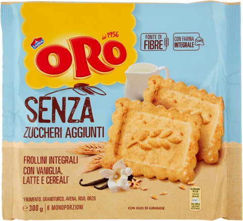 12 x Oro Saiwa Frollino Integral Whole Grain Biscuits with Vanilla Milk and Cereal 300 g Whole Grain Shortbread without Added Sugar Biscuits Cookies 100% Italian Biscuits