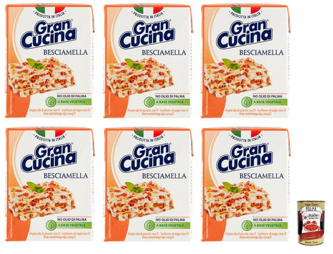 6 x Gran Cucina Besciamella, Plant-Based Cream, Bechamel Sauce for Cooking, Without Palm Oil, 200 g + Italian Gourmet Polpa di Pomodoro 400 g Tin