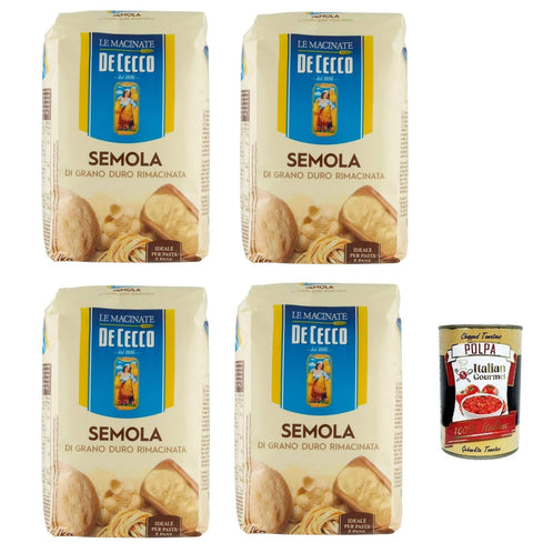 De Cecco durum wheat semola - semola di grano duro rimacinata, semolina durum 4 x 1 kg + Italian gourmet polpa 400 g