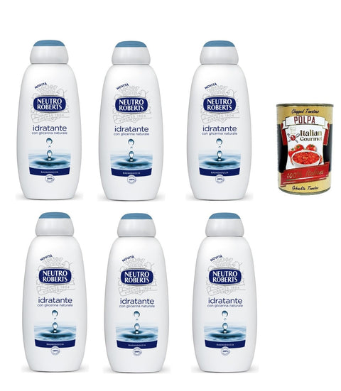 Neutro Roberts Bagnoschiuma idratante Bagnodoccia, Body Bath, Moisturising and Wrapping Formula, with Glycerine of 100% Natural Origin, 6 x 450 ml + Italian Gourmet Polpa 400 g