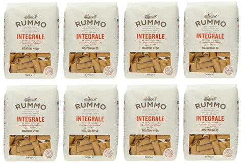 Rummo Pasta Integrale Rigatoni N°50, Whole Grain Pasta, Full Grain Italian Pasta, 500 g, Pack of 8