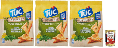 Tuc Sfoglie, Extra Virgin Olive Oil and Aromatic Herbs, Thin and Crispy Triangles, Cooked in the Oven, 3 x 170 g + Italian Gourmet Polpa 400 g