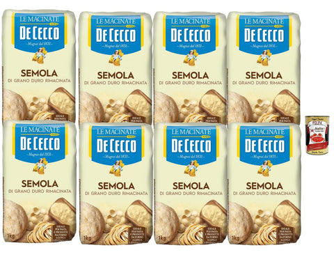 De Cecco Semola di Grano Duro Rimacinata 8 x 1 kg - Durum Wheat Semolina for Pasta, Bread & Pizza, Long Dough Guide, Italian Quality + Italian Gourmet Polpa
