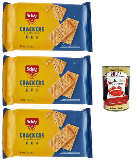 Schär Crackers Senza Glutine, Gluten-Free Crackers Specially Developed for People with Gluten Intolerance, 3 x 210 g + Italian Gourmet Polpa 400 g