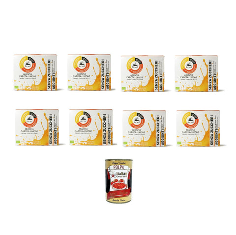 Alce Nero Bevanda arancia, carota e limone senza zuccheri aggiunti 600 ml, orange carrot lemon drink without added sugar, 8 x 600 ml + Italian Gourmet polpa 400 g