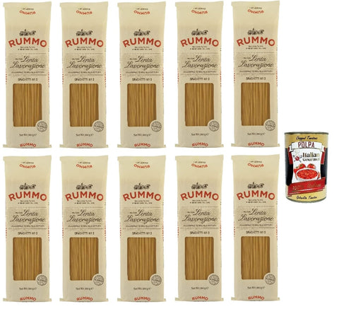 Rummo Spaghetti N. 3 Durum Wheat Semolina Pasta, Italian Pasta, 500 g Pack + Italian Gourmet Polpa di Pomodoro 400 g Tub, Pack of 10