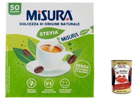3 x Misura Stevia Sweeteners of Natural Origin, 50 Bags + Italian Gourmet Polpa 400 g