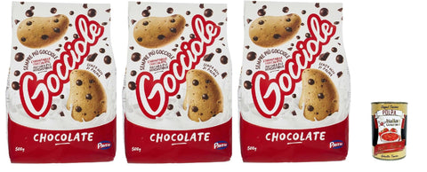 Pavesi Gocciole Chocolate 3 x 500 g | Italian Chocolate Drop Biscuits without Palm Oil - Breakfast, Snack, Dessert - Family Pack 1.5 kg + Italian Gourmet Polpa