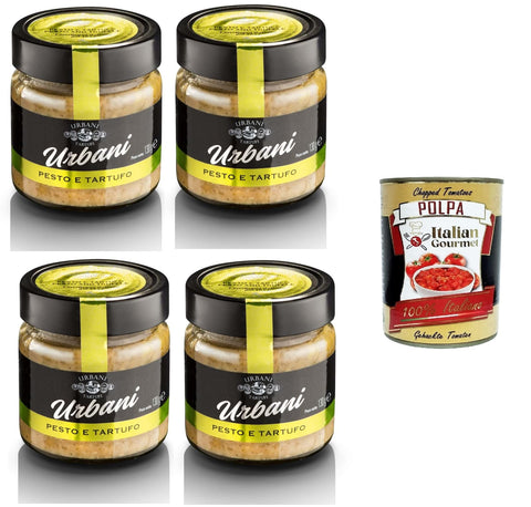 Urbani Sugo Pronto Pesto e Tartufi Ready Pesto and Truffle Sauce 4 x 130 g + Italian Gourmet Polpa 400 g