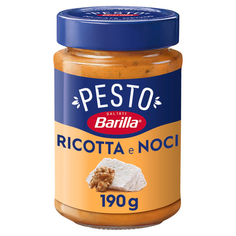 Barilla Pesto Ricotta e Noci 1 x 190 g Gluten-Free Italian Pasta Sauce with Creamy Ricotta, Walnuts and Grana Padano, Pasta Sauce, Red Pesto